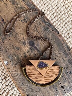 Vintage ALISHA D Metallic Copper Purple Druzy Statement Necklace